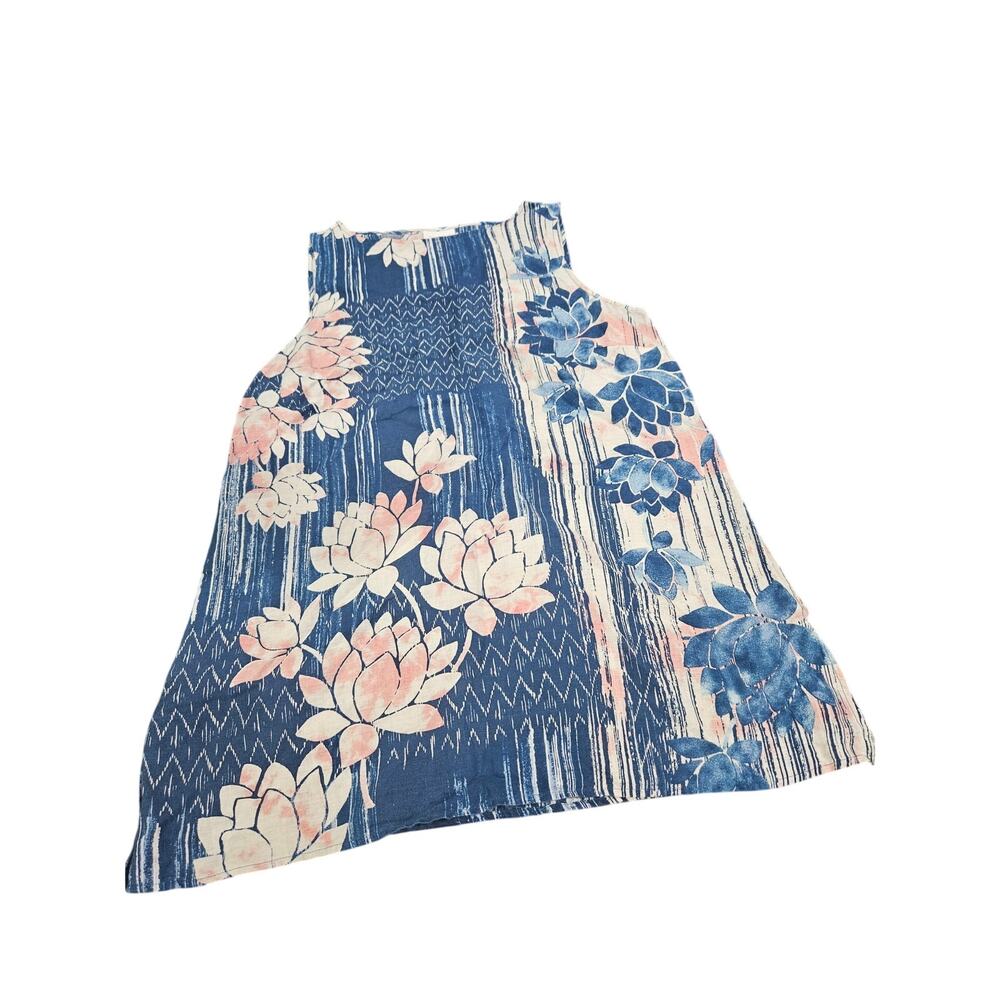 Pure Jill 100% Linen Floral Shell Top Blue Pink Sleeveless Women's Large